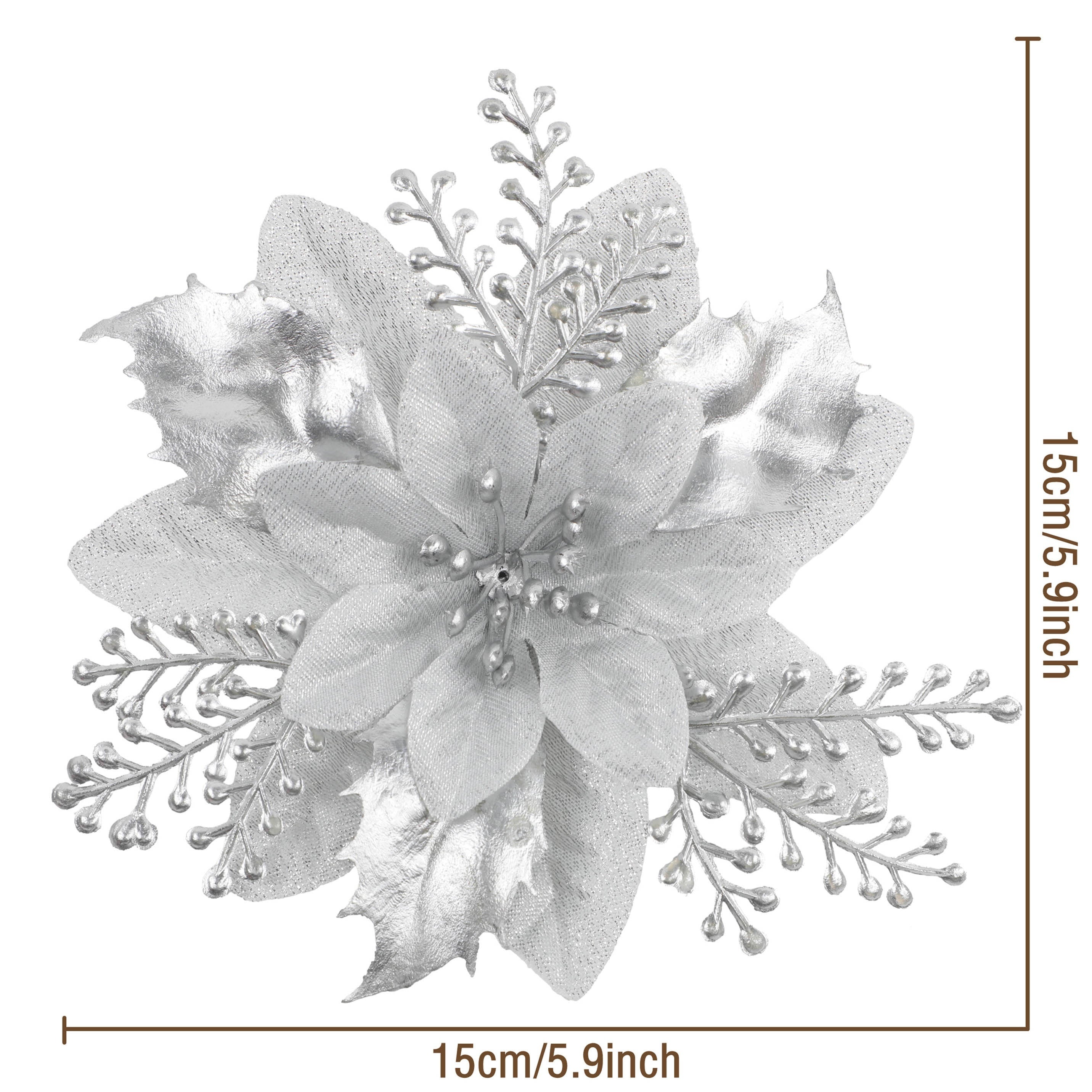 Conjunto de 12 flores artificiales de poinsettia en rojo y dorado para coronas y decoraciones navideñas