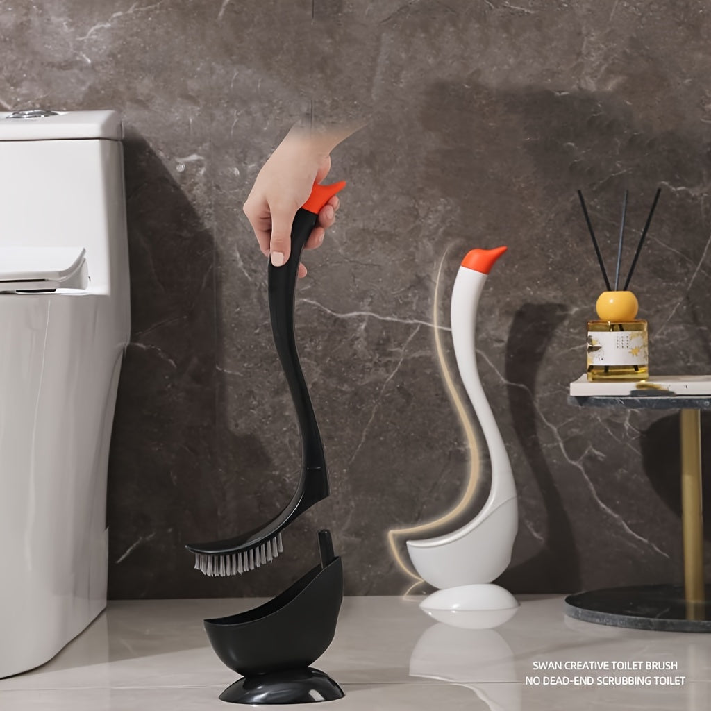 Swan-Shaped Plastic Toilet Brush and Holder Freestanding Reusable Cleaning Tool