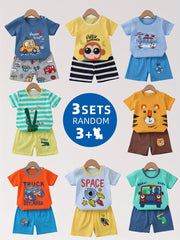 Kids' Cotton Shorts Set with Animal and Car Prints, Breathable Casual Summer Clothing