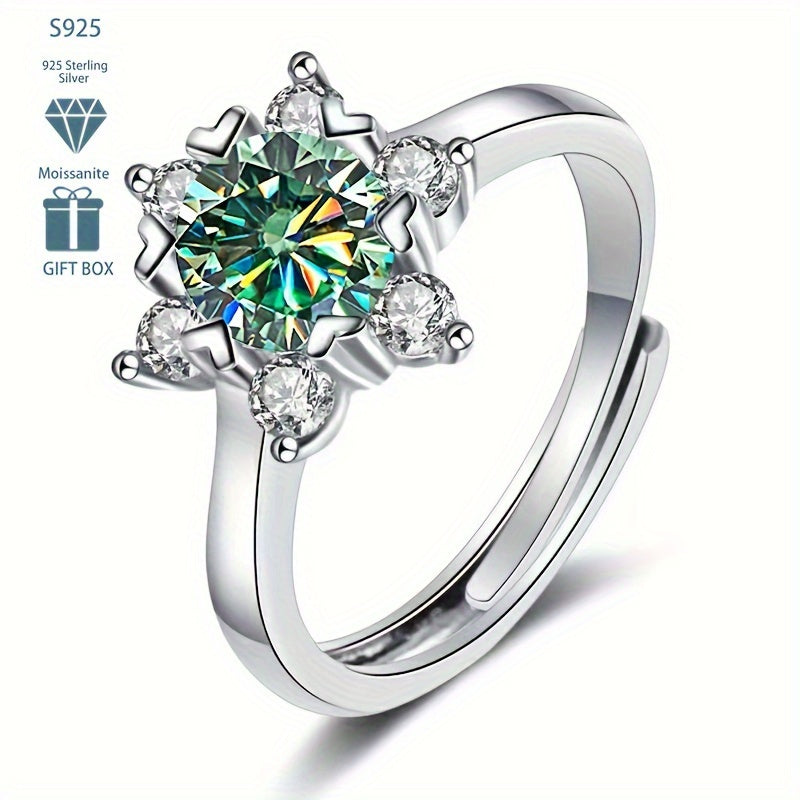 Bague de fiançailles en moissanite de 1 carat en argent avec 5 couleurs pour mariages et événements spéciaux