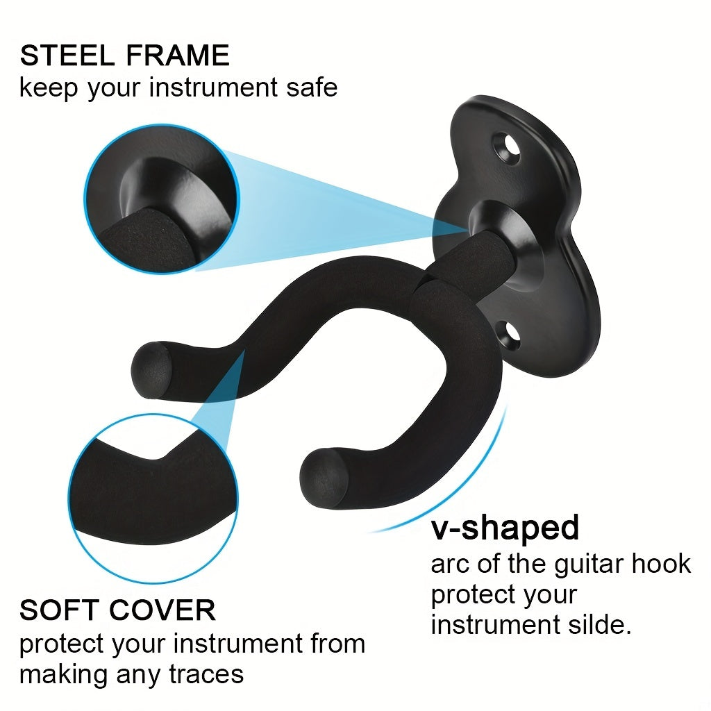 Wall Mounted Guitar Hooks Pack of 2 3 or 4 Black Iron Wall Mount for Folk Bass Electric Classical Guitars