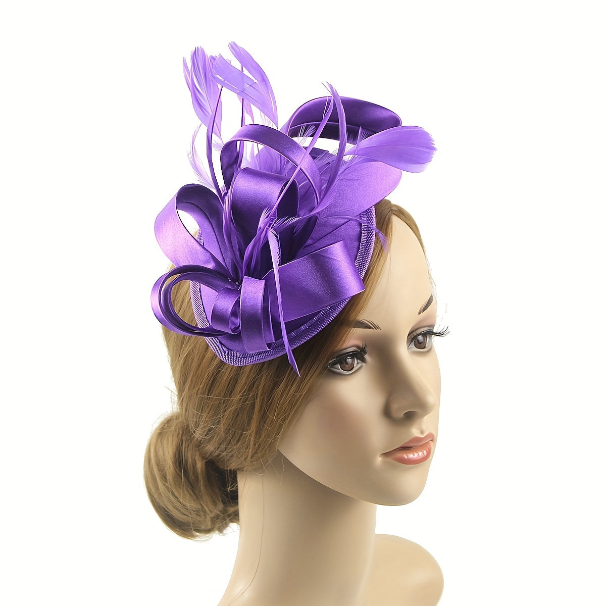 Women's Pillbox Fascinator Hat with Faux Feathers for Halloween and Derby Events