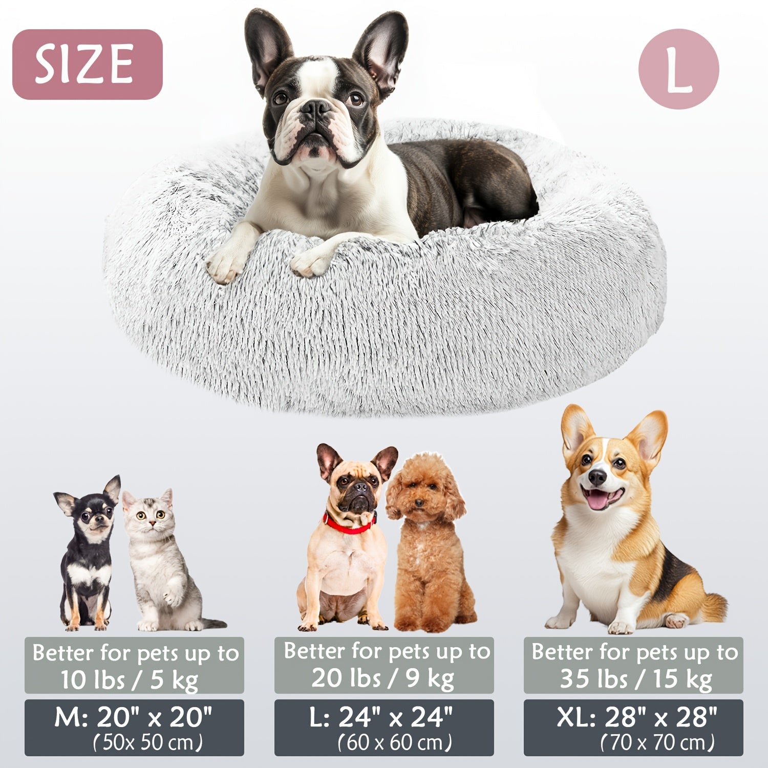 Round Dog Bed for Winter Indoor Use Polyester Non-Skid Bottom Small to Large Dogs