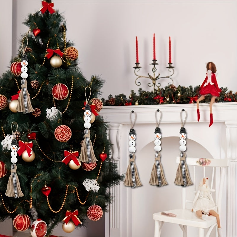 Wooden Bead Craft Kit for DIY Jewelry Making Includes Snowman Beads and String