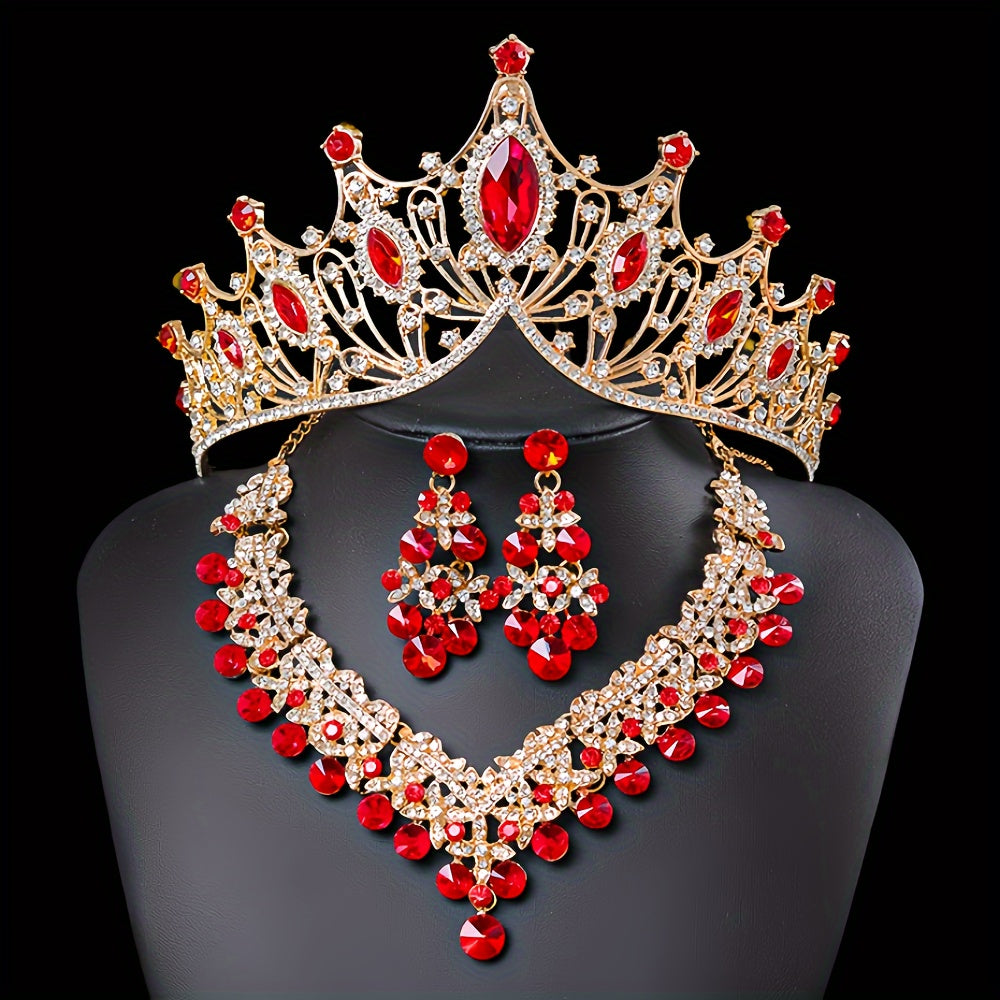 Bridal Jewelry Set Necklace Earrings Tiara Rhinestone Wedding Accessories