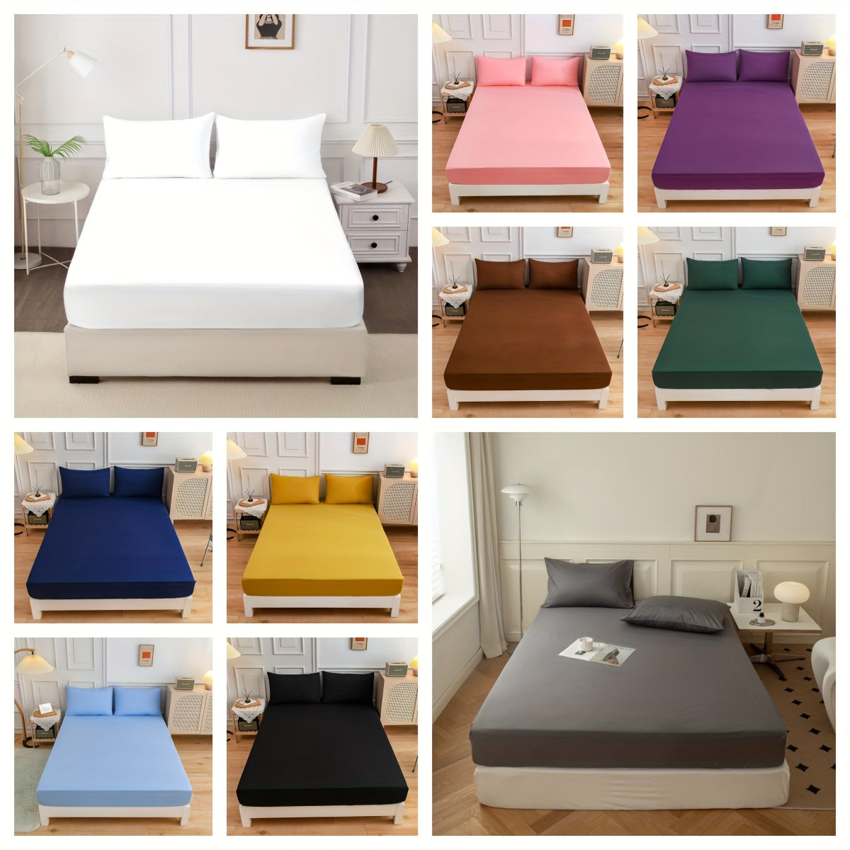 Three-Piece Solid Color Bed Sheet Set with Pillowcases and Deep Pocket Fitted Sheet