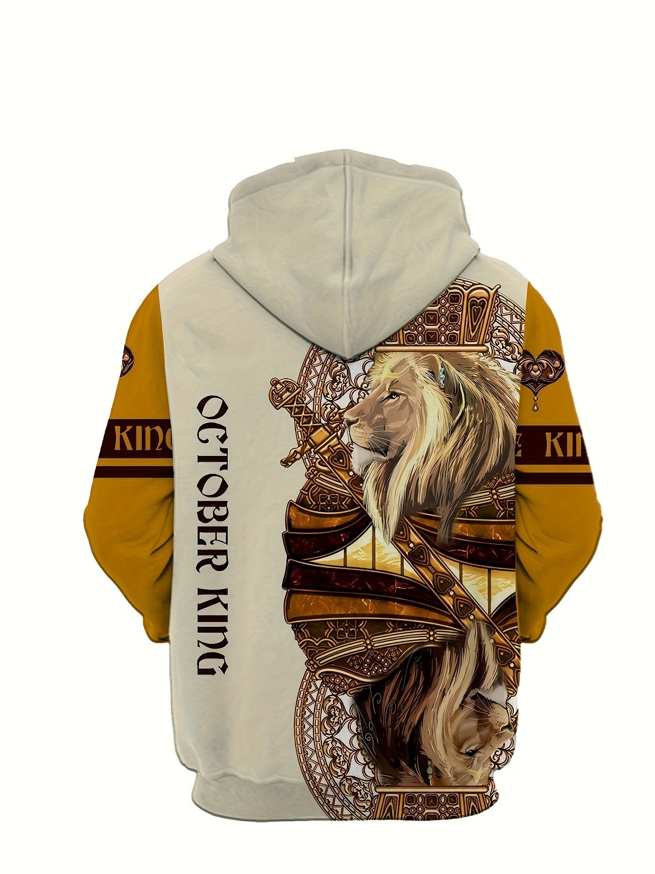 Men's Autumn Lion Pattern Knit Polyester Hooded Pajama Set