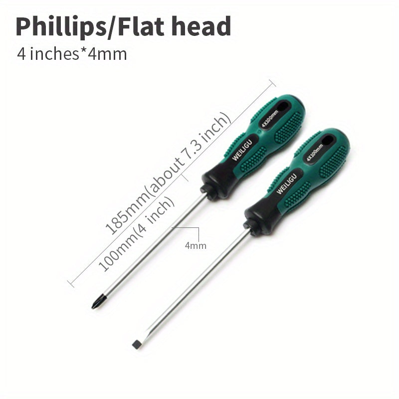 Magnetic Slotted Flat Head and Phillips Screwdriver Set, Non-Slip, 3-4 Inch