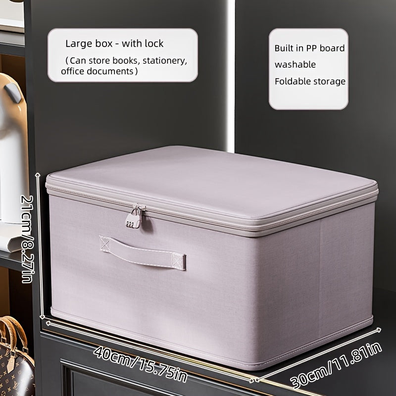 Large Lavender Fabric Storage Box with Lock for Clothes Quilts Documents Under-Bed