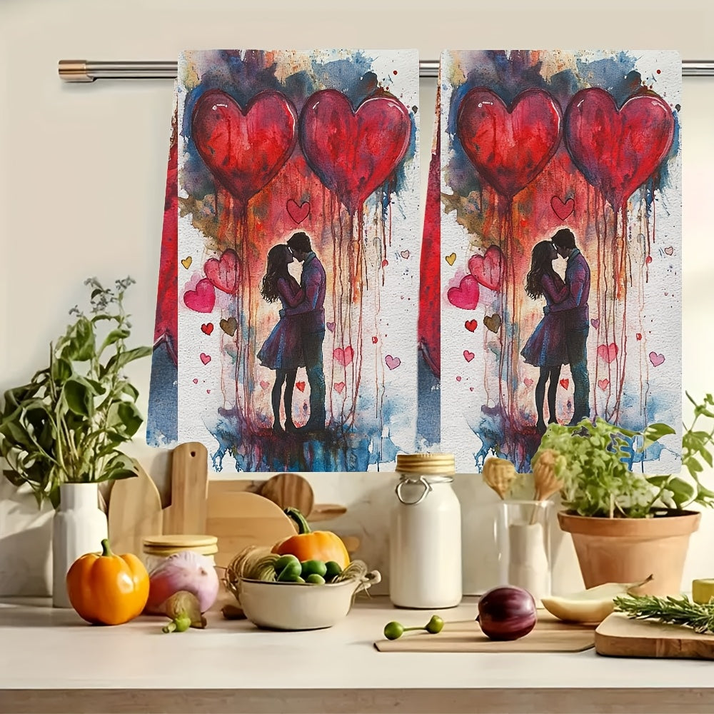 Valentine's Day Kitchen Towels Set of 2 Coastal Design Absorbent Polyester Hand Towels