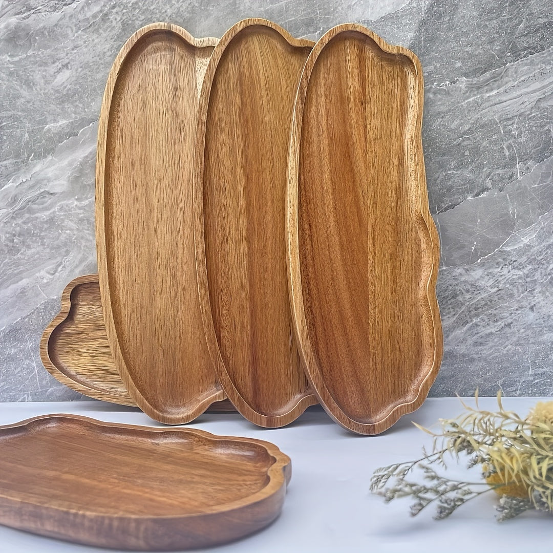 Acacia Wood Serving Tray Irregular Shape with Smooth Polished Surface for Cheese Bread Fruits Vegetables