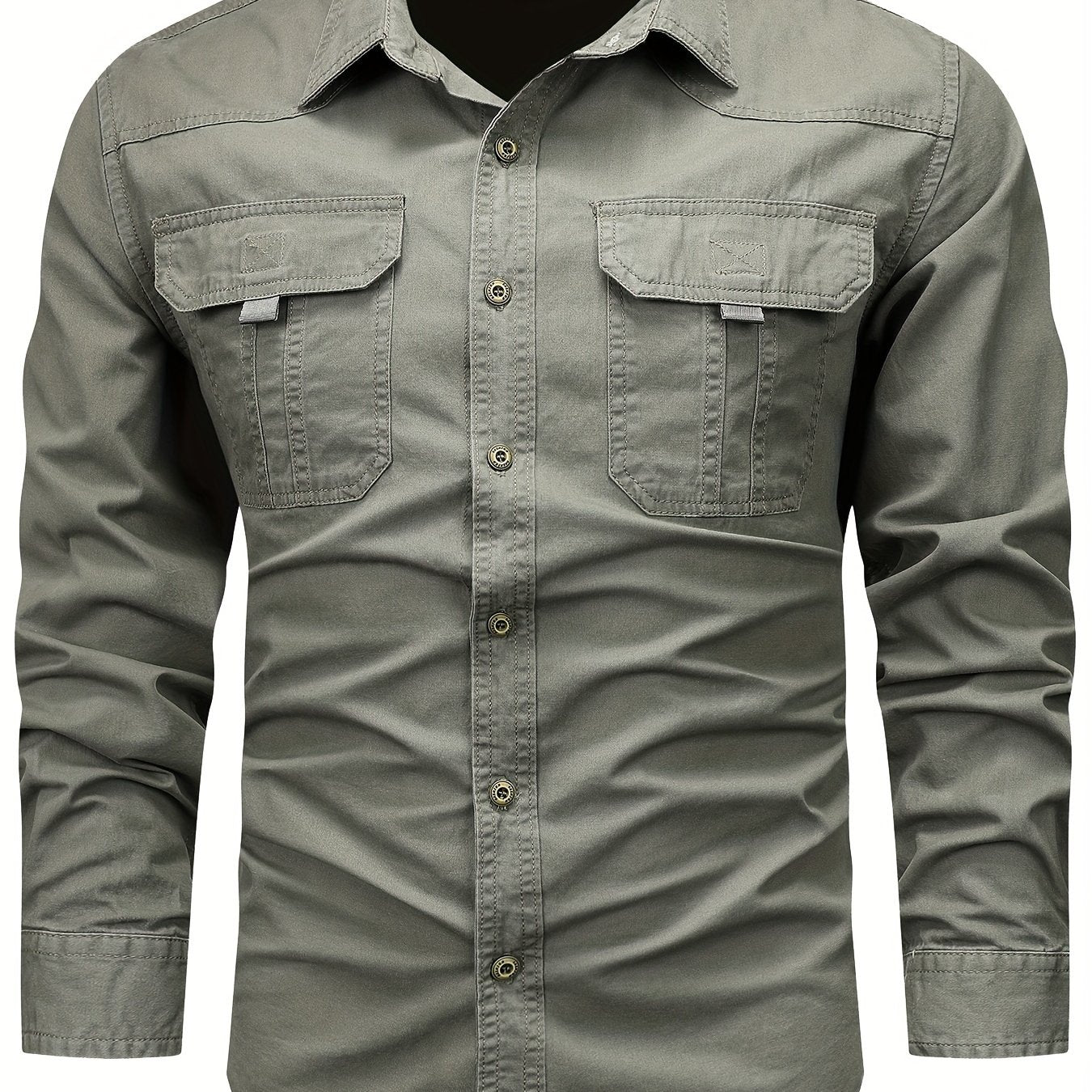 Men's Cotton Cargo Shirt Long Sleeve Casual Outdoor Wear with Large Pockets