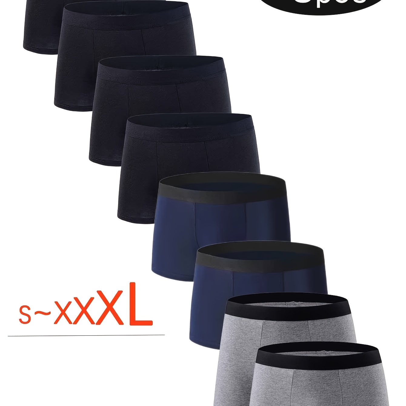 8 dona erkaklar uchun nafas oladigan paxta boxer shortlari, bir rangda, qulaylik uchun cho'ziluvchan va yumshoq.