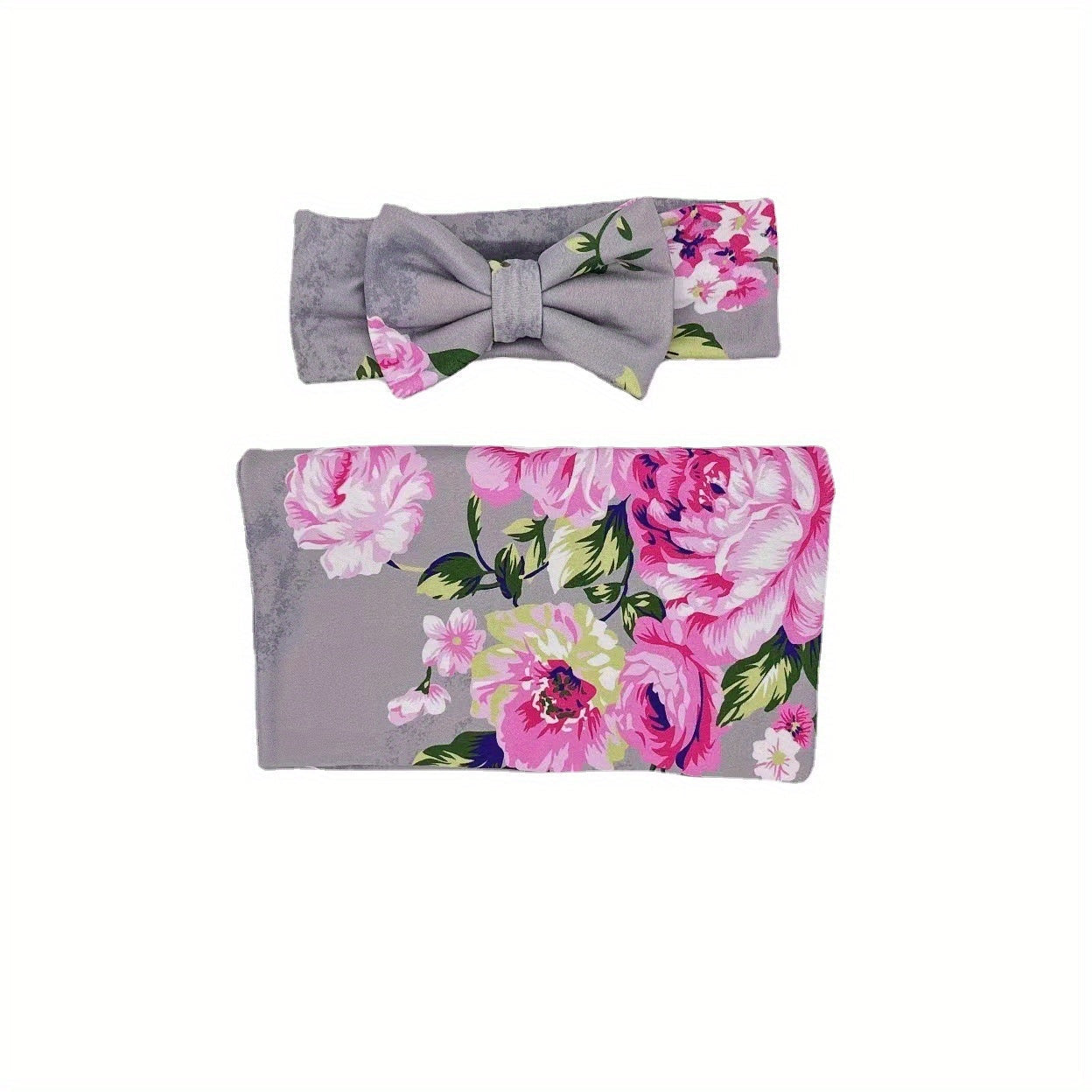 Baby Receiving Blanket Set with Matching Headbands Flower Print for Newborns and Infants