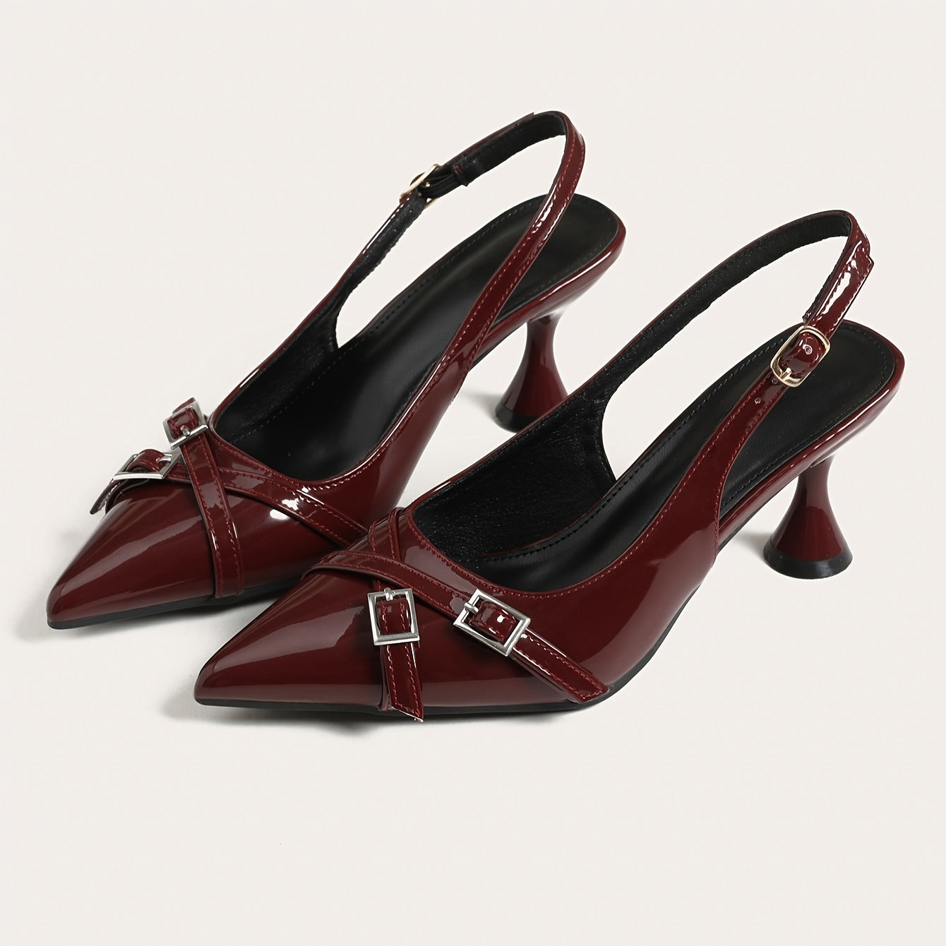 Women Wine Red Pointed Toe Heels Leather Kitten Heel for Events
