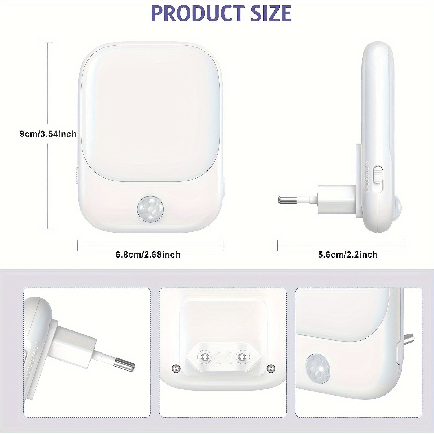 Motion Sensor Night Light Socket with 5 Brightness LED Warm White Wall Mount Hallway Kitchen