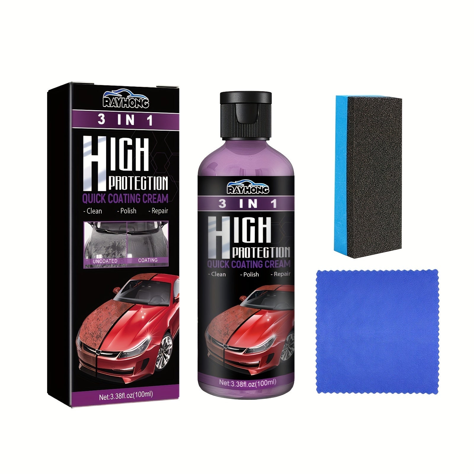 3-in-1 Car Scratch Repair and Shine Kit for Polishing and Maintenance