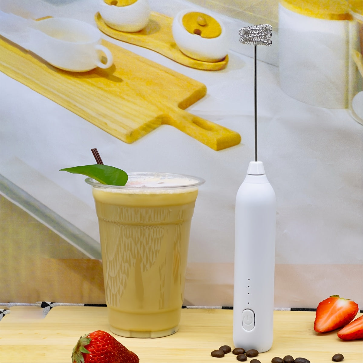 Batidor de leche eléctrico recargable de mano, acero inoxidable, mezclador para café con leche latte