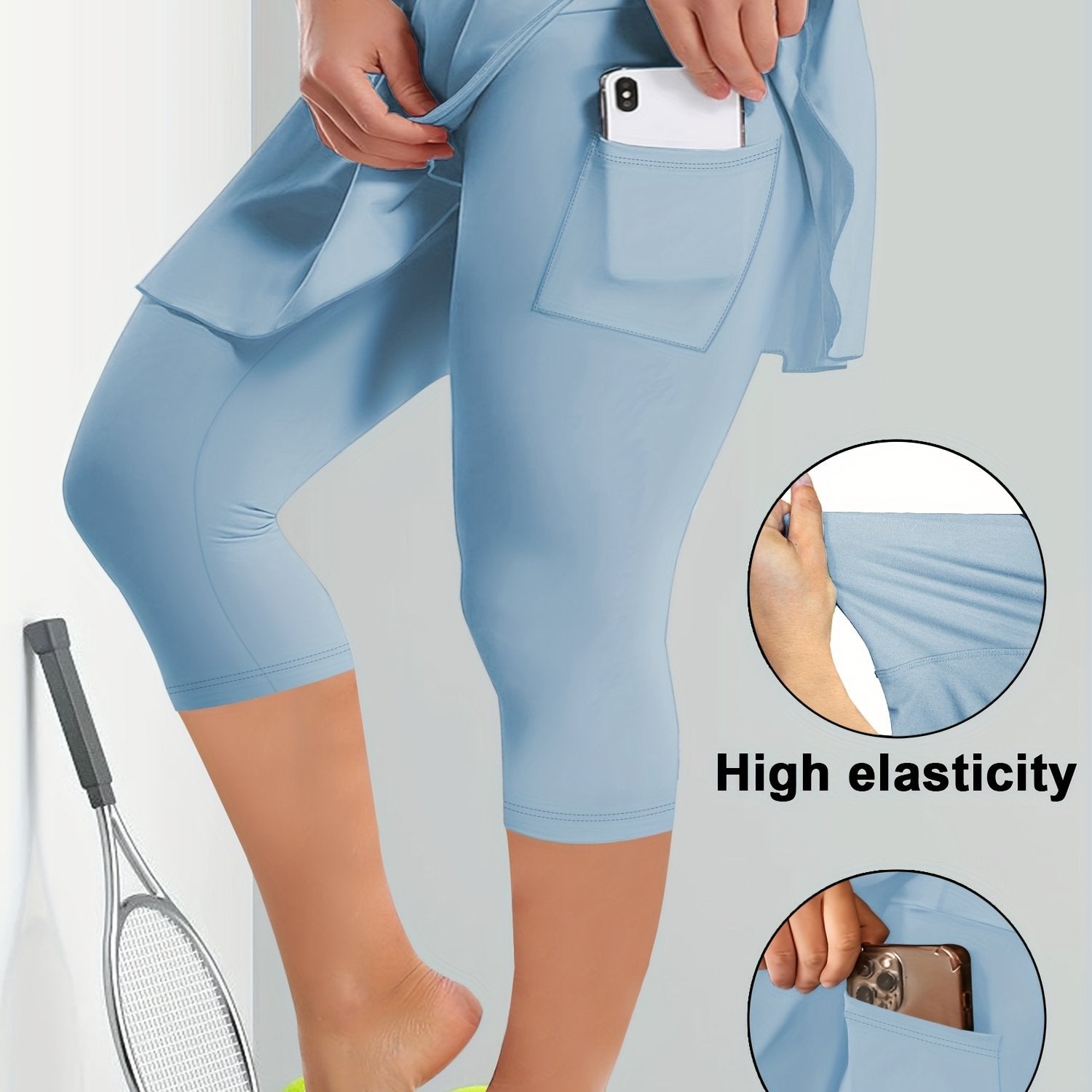 Women's High-Waisted Culottes With Pockets Soft Elastic Comfortable