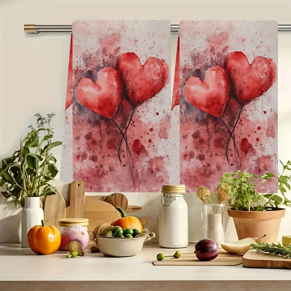 Valentine's Day Kitchen Towels Set 2 Coastal Design Absorbent Polyester 40x60 cm
