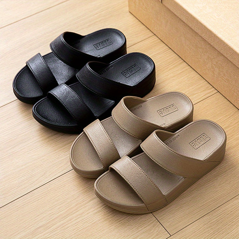 Women's Summer Slide Sandals Beige PVC Non-Slip Open Toe Casual