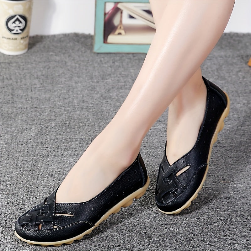 Women's Slip-On Flat Shoes with Hollow Out Design Breathable Lightweight Casual