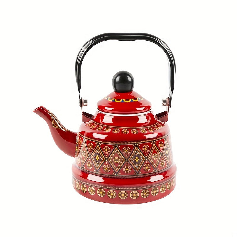 Enamel Electric Kettle 1.1L Geometric Print Memory Flower Design for Tea Coffee