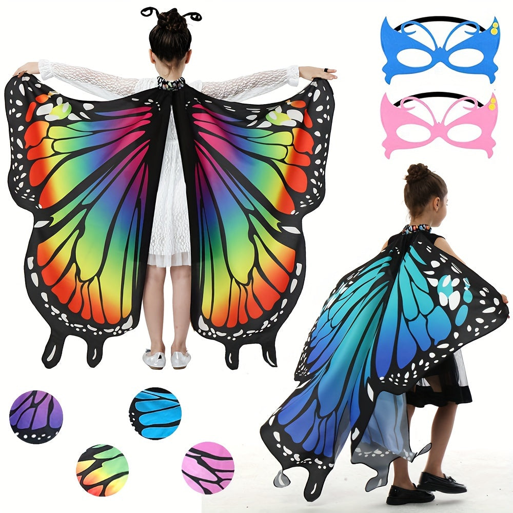 Girls Butterfly Wings Costume Set for Parties Halloween Dress Up Accessories with Black Headband Polyester Spandex Non-Feathered