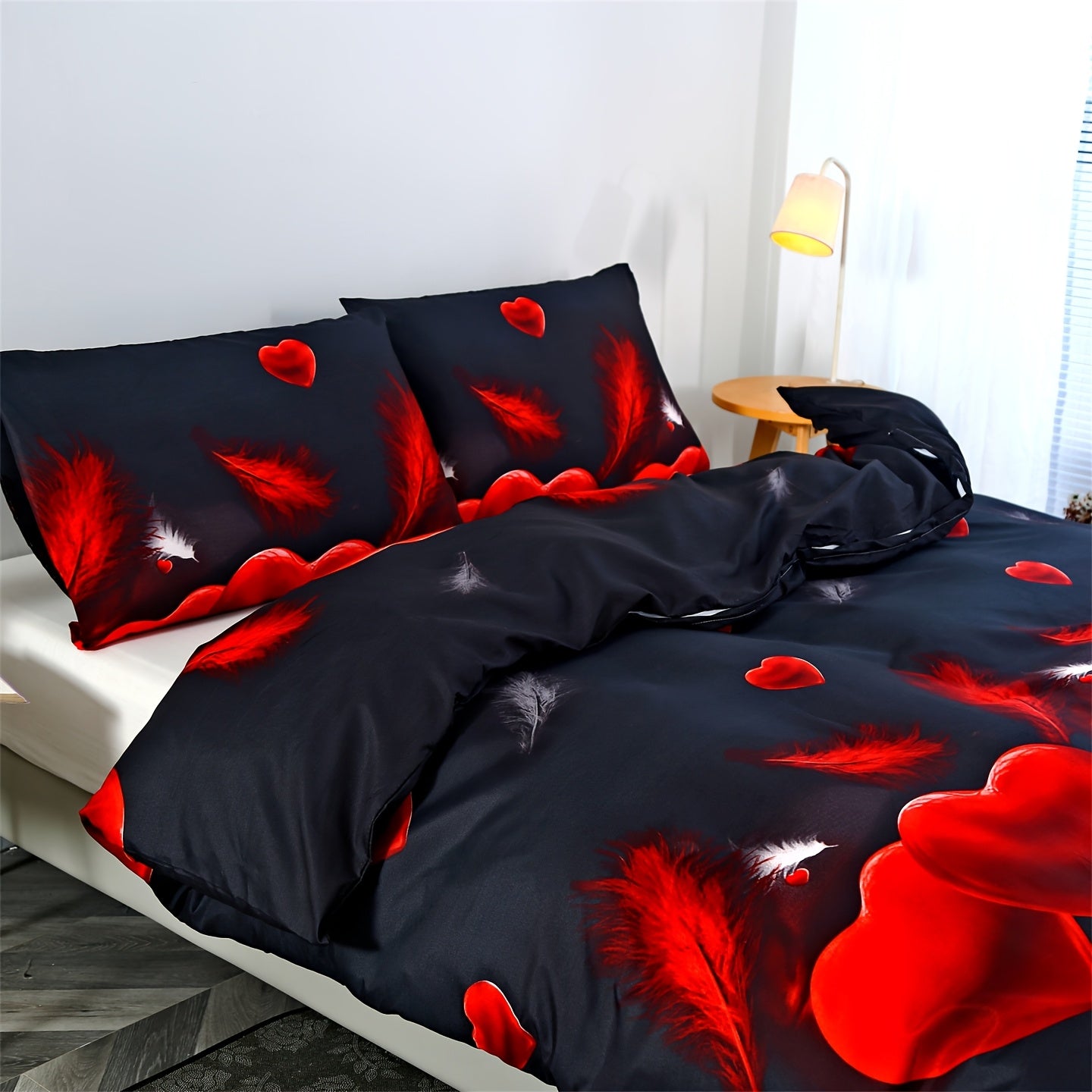 Floral Comforter Set with Duvet Cover and Pillowcases Breathable Polyester All-Season Zipper Closure