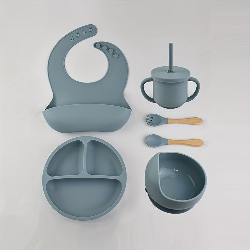 Set of 6 Baby Silicone Tableware Plates and Bowls with Suction Cups and Spoons for Toddler Feeding
