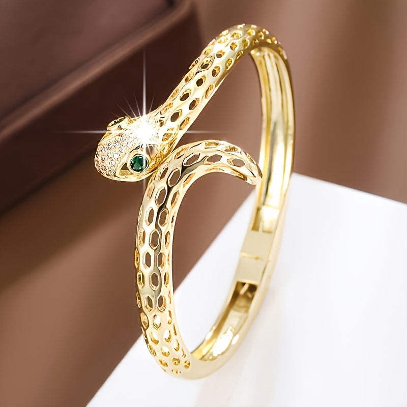 Стильный браслет с дизайном змеи для женщин, 1 штука, украшенный синтетической цирконией, ручная работа из меди, идеально подходит для подарков и особых случаев, подходит для любого сезона.