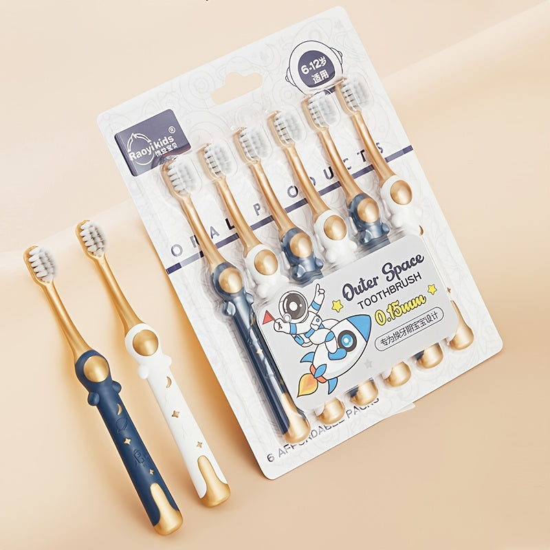 Kids Soft Bristle Toothbrushes 6 Pack Cartoon Astronaut for Ages 6-12