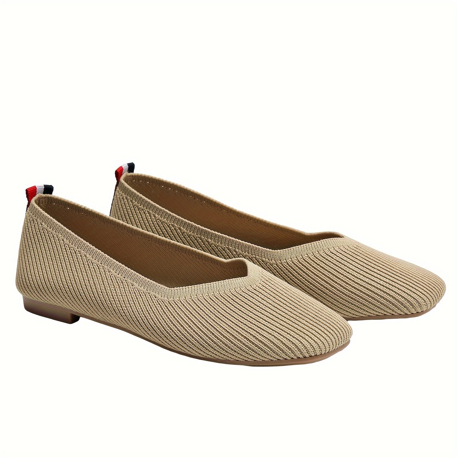 Women's Breathable Square Toe Knitted Flats with Slip-On Style