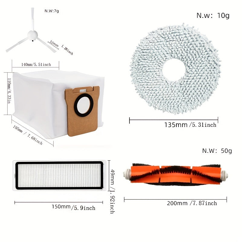 Robot Vacuum Accessory Kit Includes Main Brush Side Brush Filter Mop Pads