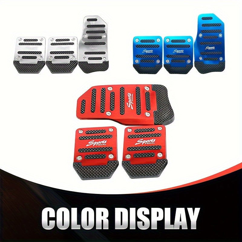 Set of 3 Aluminum Alloy Car Pedal Pads Anti-Slip for Accelerator and Brake