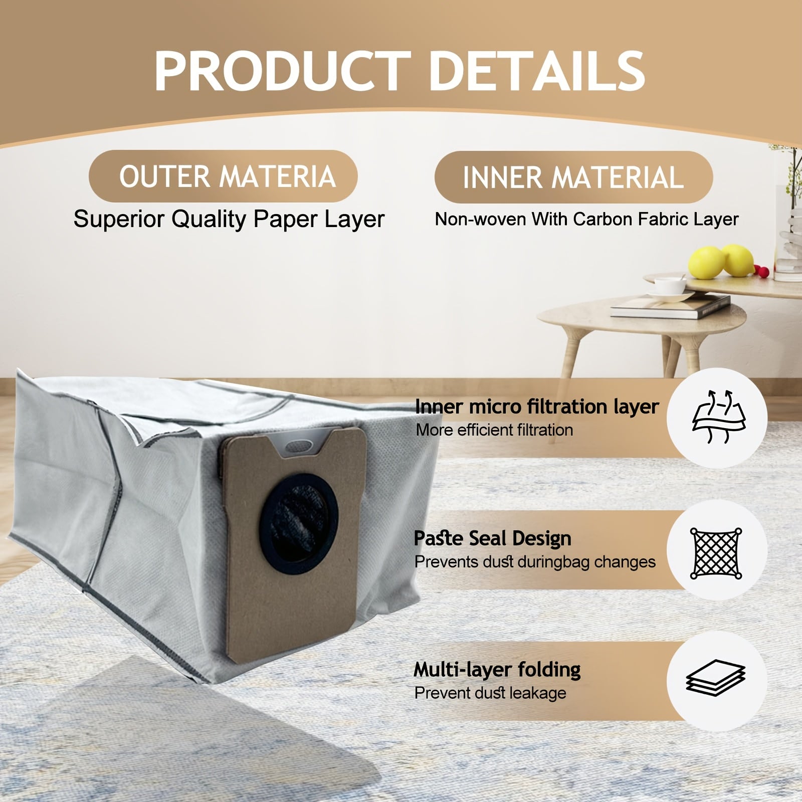 5 dona katta sig'imli changyutgichlar uchun Eufy C20 Omni Robot Vacuum 3L 4-qavatli no-to‘qima mato