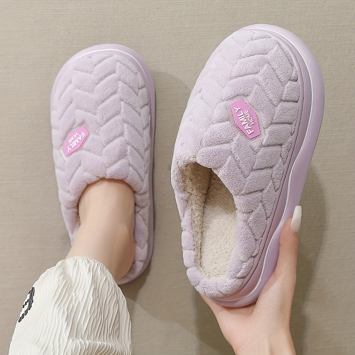 Women Thick Sole Slippers Winter Indoor Warm Home All-Season Fabric EVA