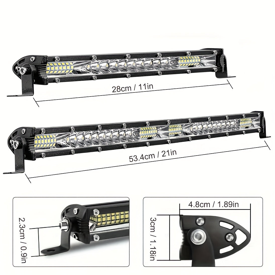 Barra de luz LED de 25.4cm a 50.8cm, luz de trabajo de haz combinado blanco para vehículos todoterreno