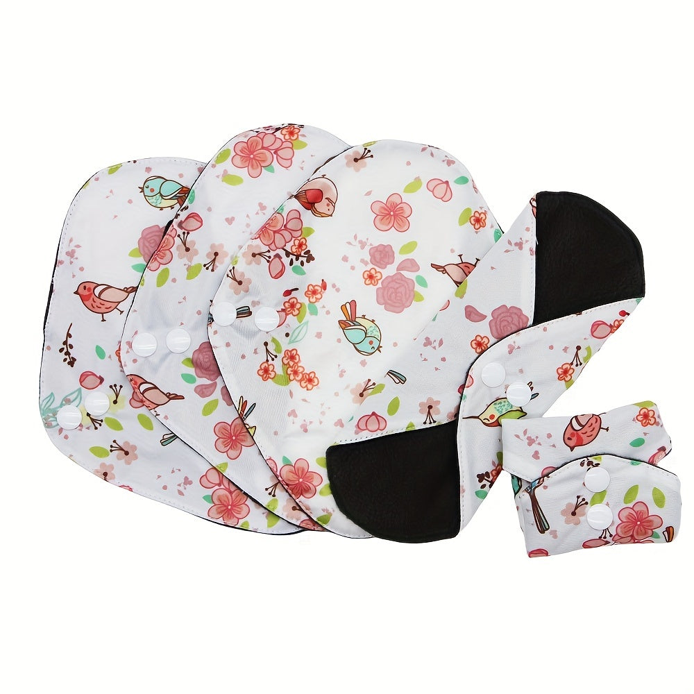 Set of 5 Reusable Bamboo Cloth Sanitary Pads for Heavy Flow Overnight with Wings