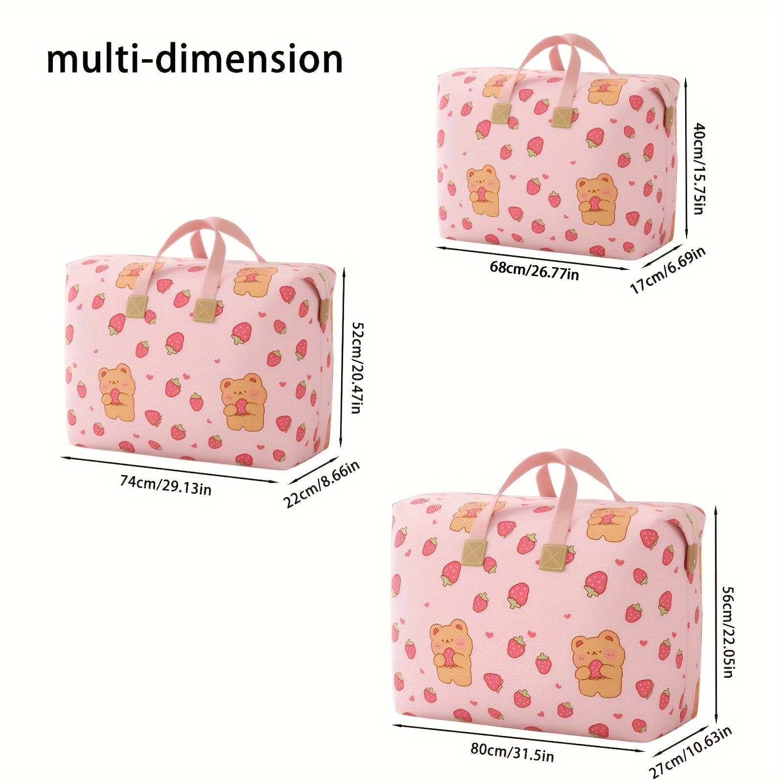 Large Pink Bear Storage Bag Non-Woven Organizer for Home Essentials Space-Saving