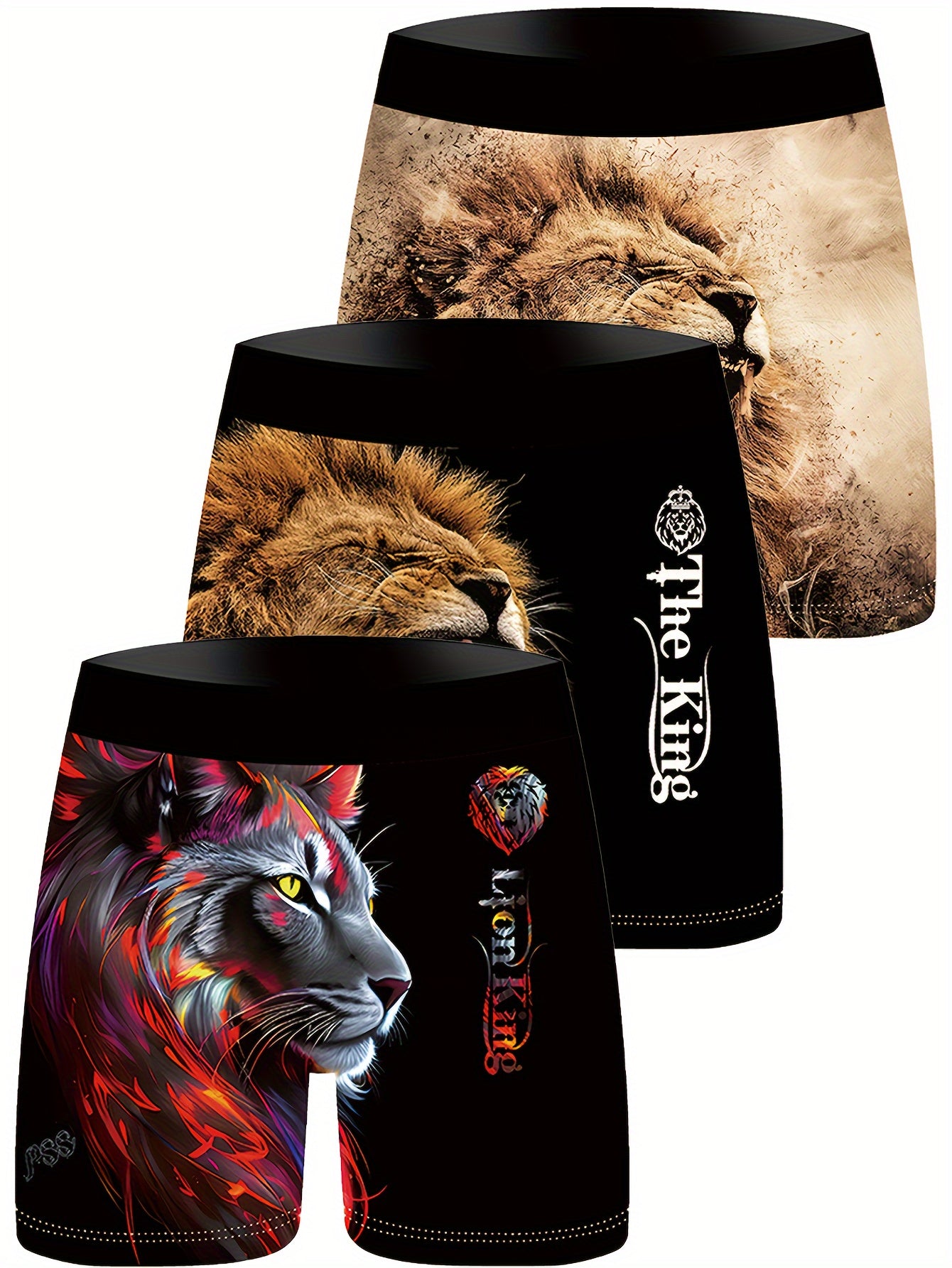 Men's Boxer Briefs with Digital Lion Print Breathable Polyester Stretch Fabric