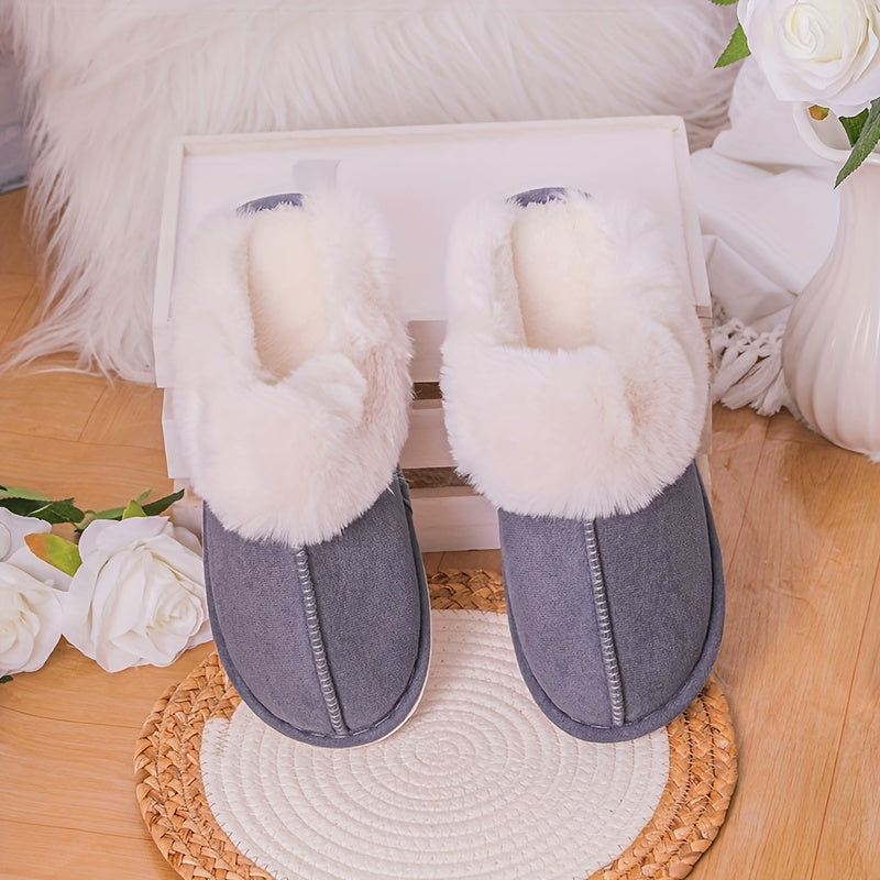 Unisex Faux Fur-Lined Slip-On Slippers Warm Indoor Outdoor Shoes