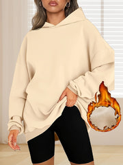 Women's Plus-Size Oversized Hooded Sweatshirt Cozy Casual Long Sleeve Pullover