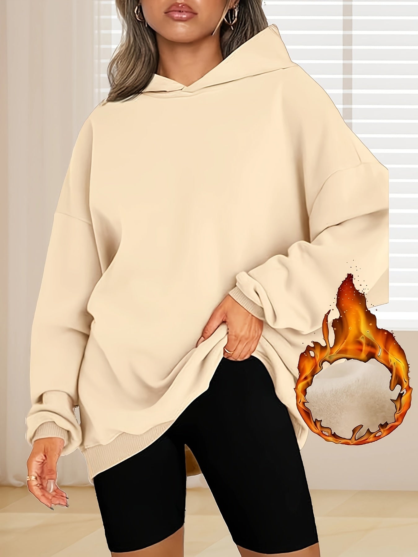 Women's Plus-Size Oversized Hooded Sweatshirt Cozy Casual Long Sleeve Pullover