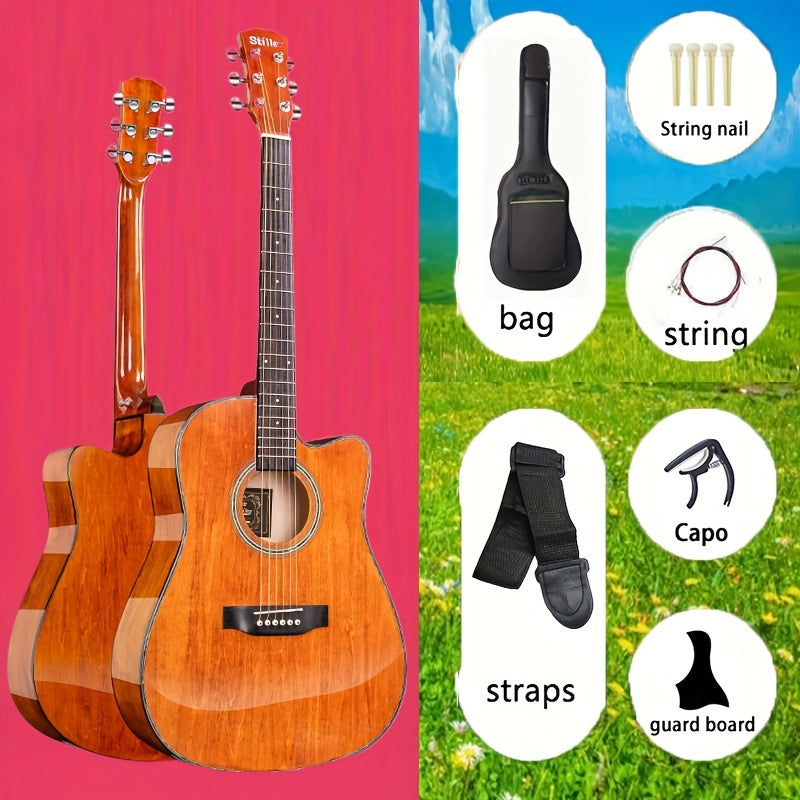 Beginner Acoustic Guitar 101.6cm Spruce Top Rosewood Fingerboard Maple Neck Basswood Sides Includes Bag Straps Tuner