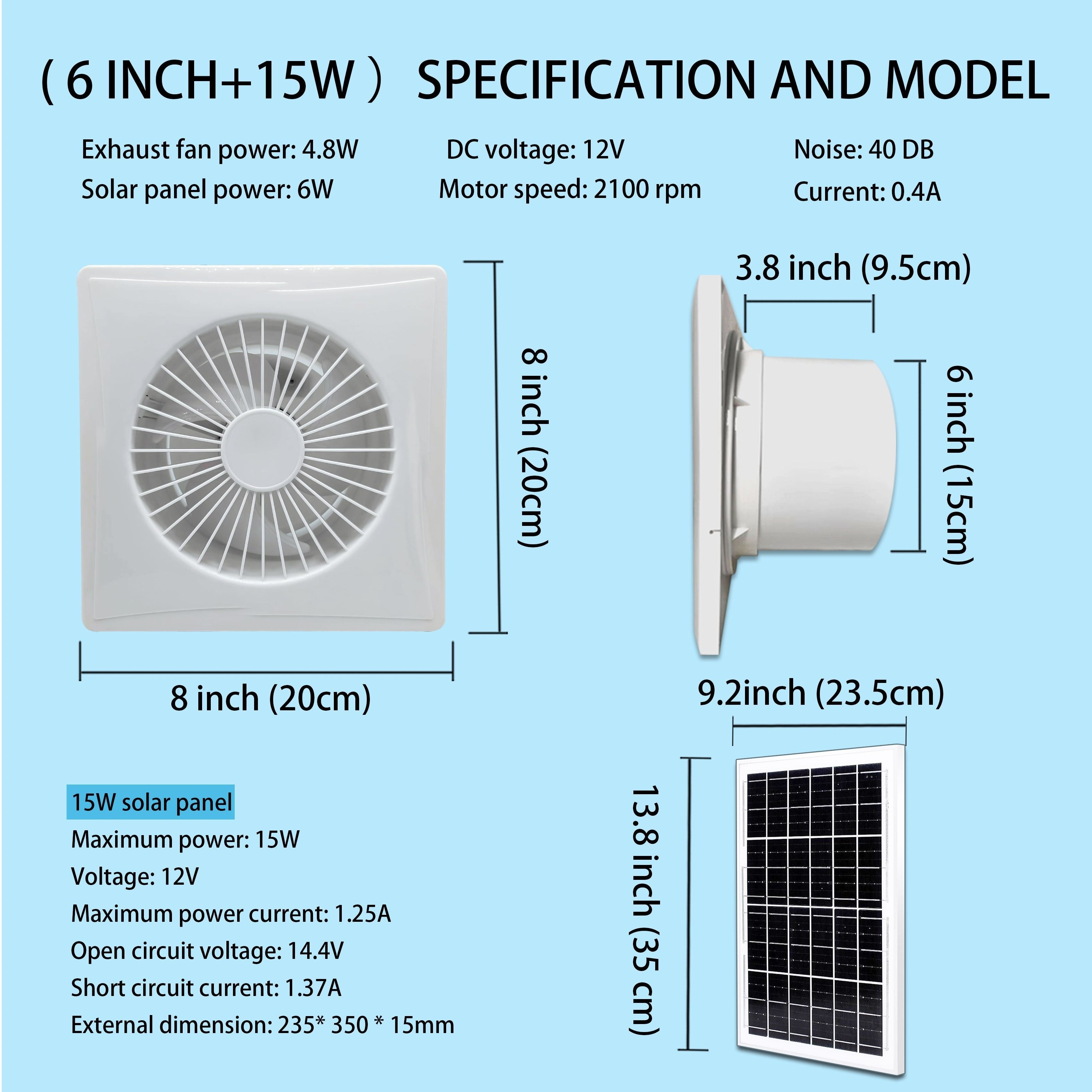 25W Solar-Powered Exhaust Fan with 4000mAh Battery for Greenhouses Sheds Chicken Coops Pet Houses