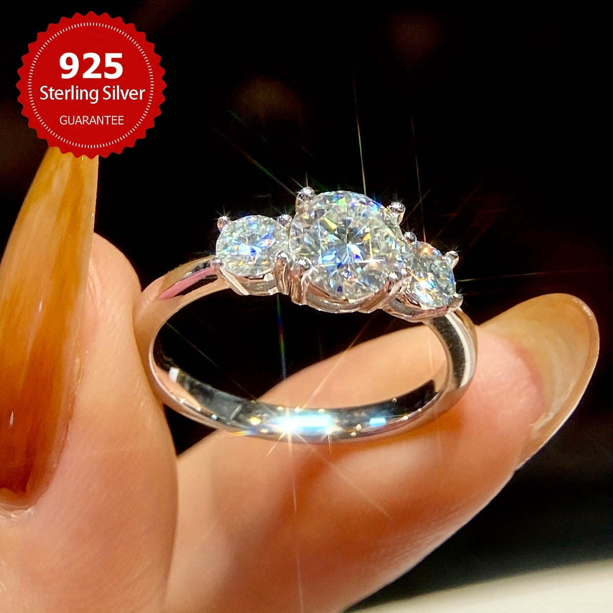 Sterling Silver 1.6CT Moissanite Engagement Ring with Hypoallergenic 4-Prong Setting for Women