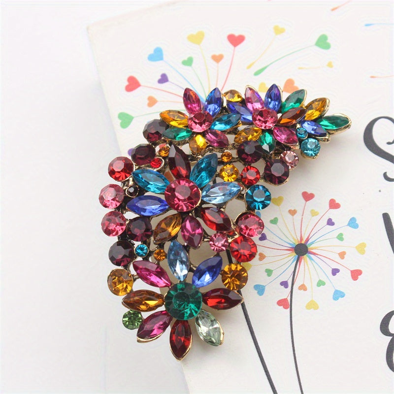 Women’s Feather Brooch with Rhinestones Enamel Flower Pin Jewelry Accessory