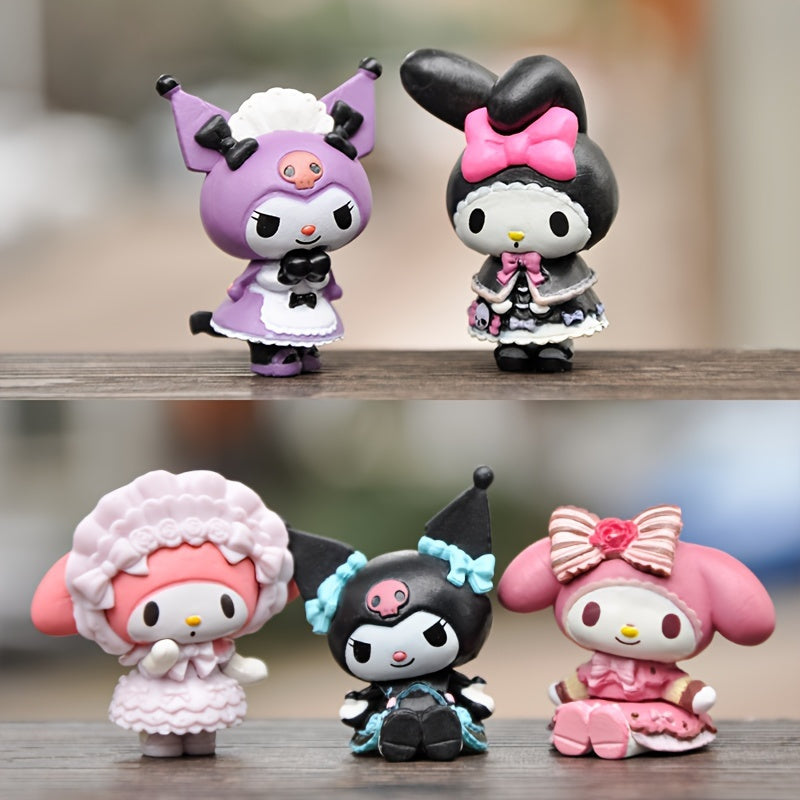Set of 5 Kuromi and Maid Themed PVC Decor Figurines for Bedroom Desk Car Gift