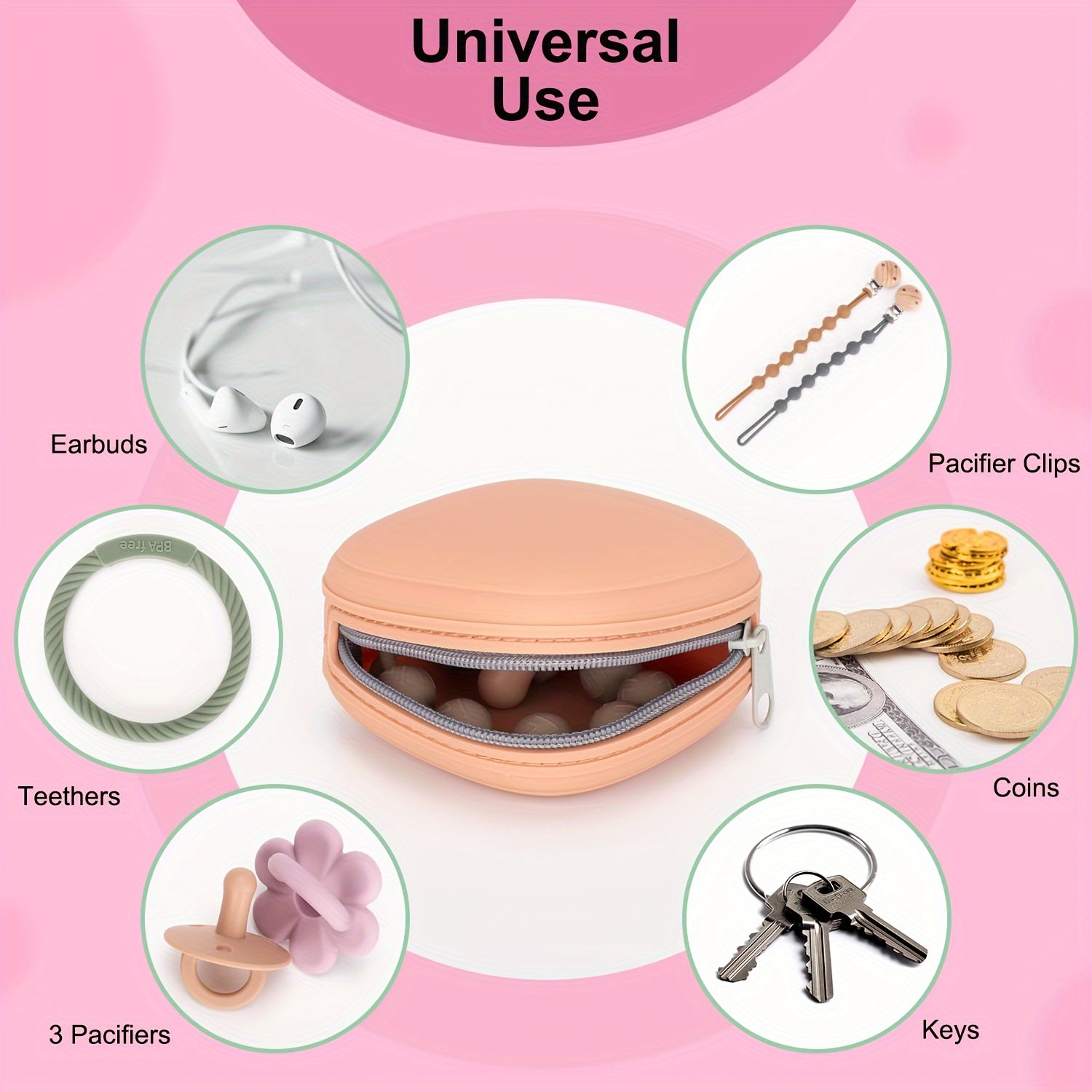 Silicone Pacifier Storage Case with Holder and Pouch for Travel and Gifts